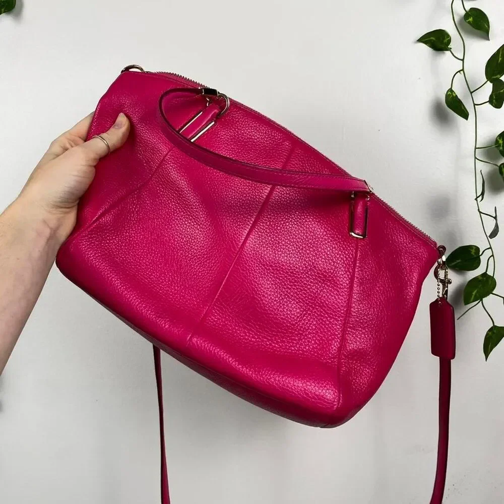 Coach Small Kelsey Satchel Pebble leather pink ruby gold hardware fuchsia 2015 h